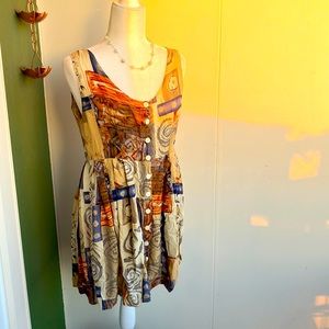 Vintage 90s Blue and Tan Babydoll Dress